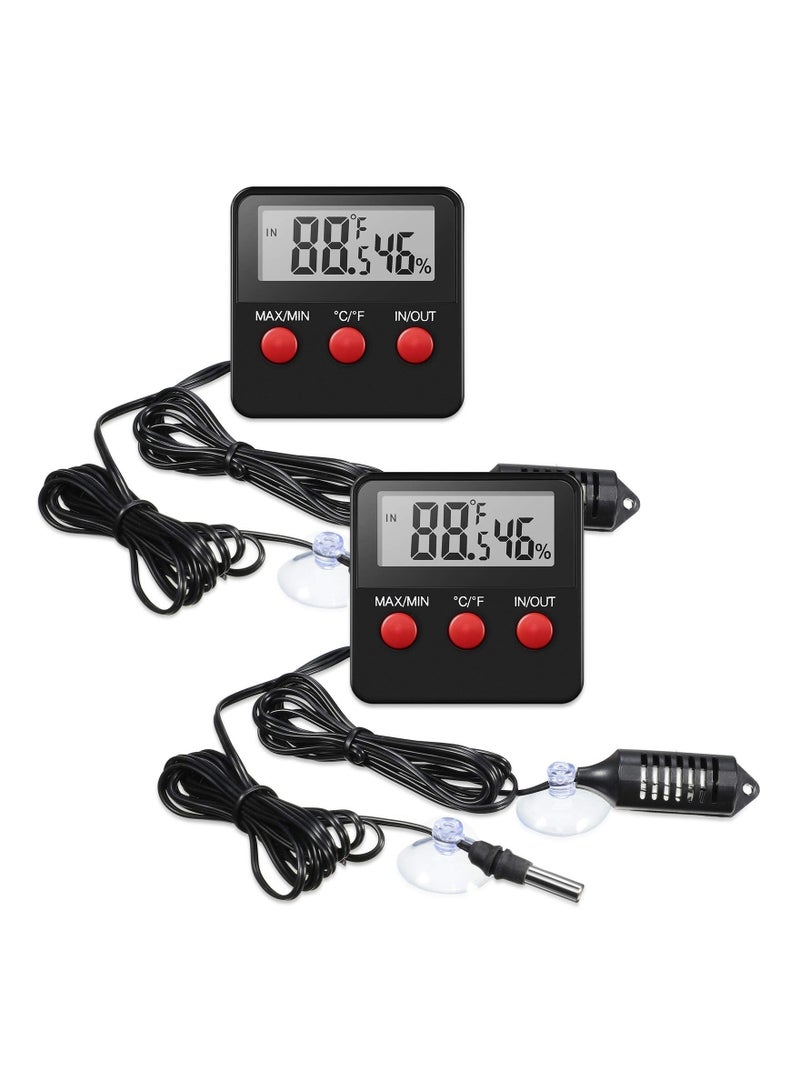 Thermometer 2 Pcs Reptile and Humidity Gauge Terrarium Hygrometer with Probes Indoor Outdoor Digital Pet Temperature for Reptiles Keeping