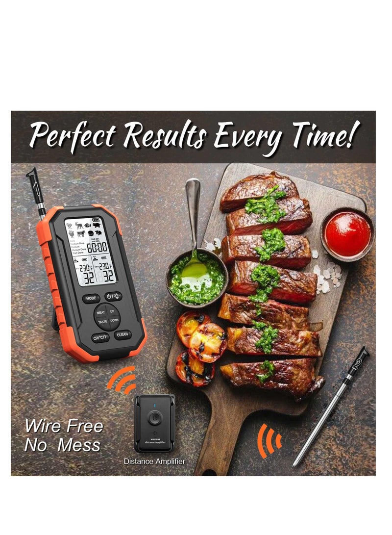 Wireless Meat Thermometer, with 2 Meat Probe Wireless Thermometer, 195ft Wireless Range Digital Thermometer for Cooking, with Smart Alert Function, for Grilling, Smoker, Rotisserie, BBQ Oven