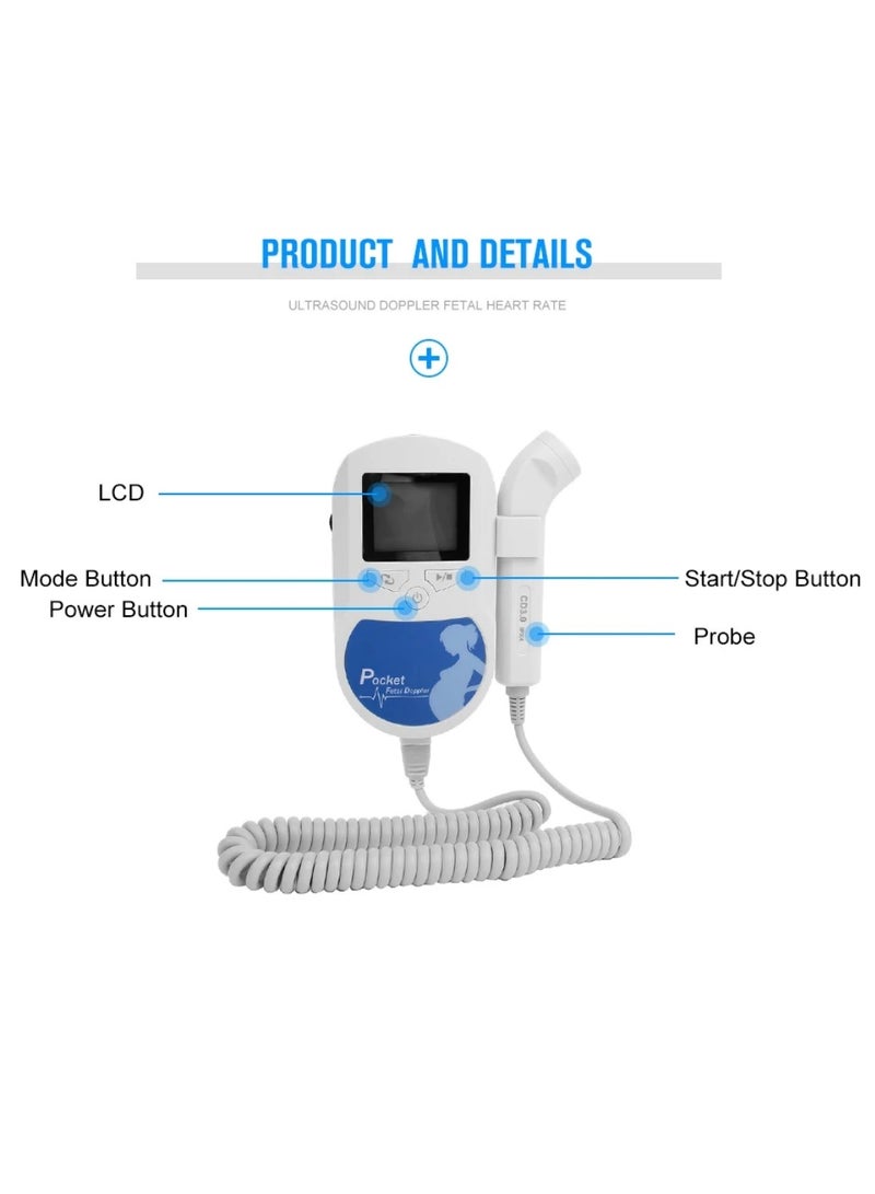 Fetal Doppler Prenatal Pocket Digital Ultrasound Detector Heartbeat Pregnant Doppler Prenatal Monitor