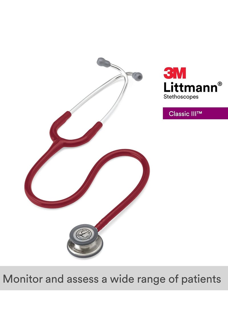 3M Littmann Classic III Monitoring Stethoscope 27 inch Burgundy Tube 5627