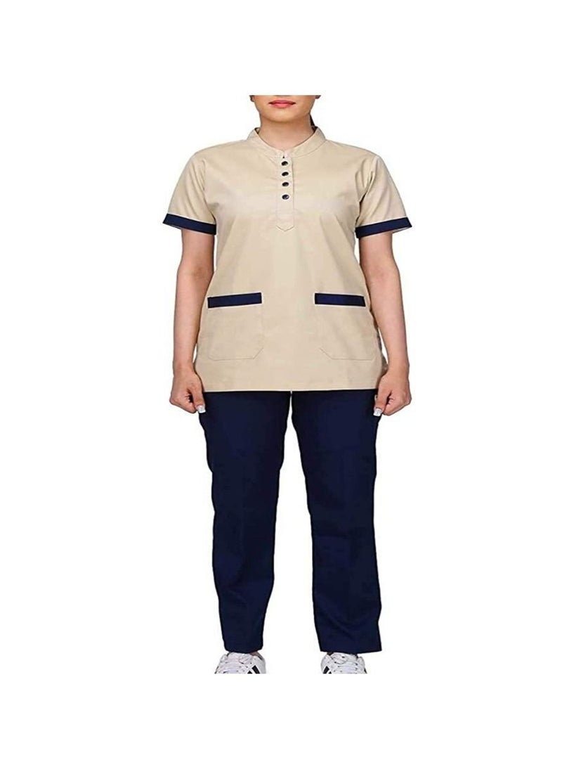 Beige Scrubsuit Set 4 Pockets For Women