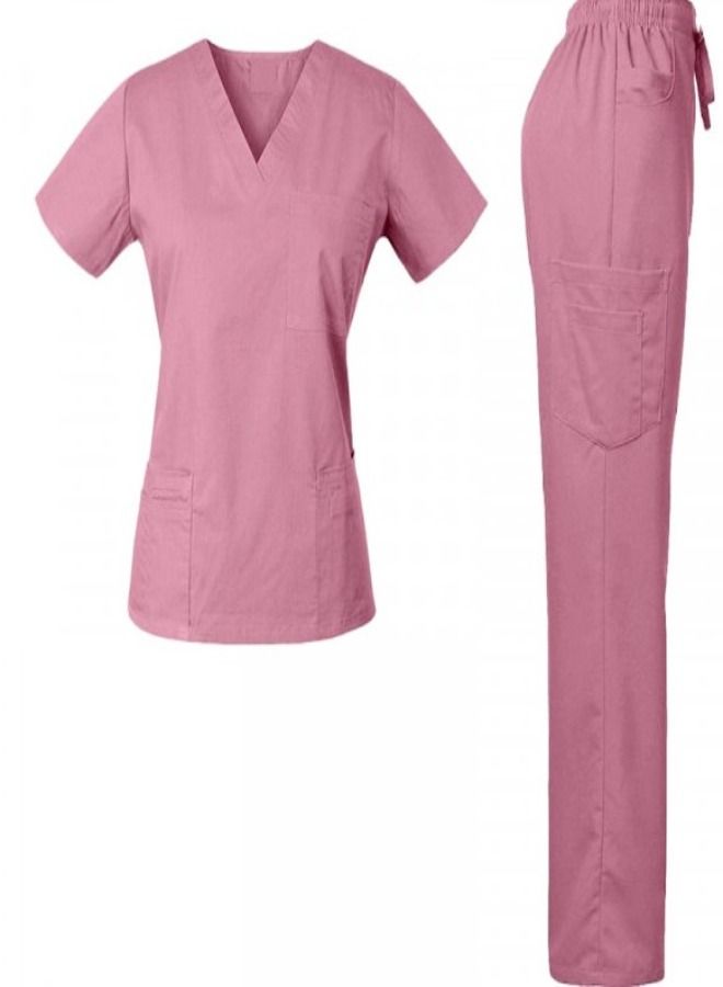 Light Pink Medical Scrubsuit Set 11 Pockets For Women