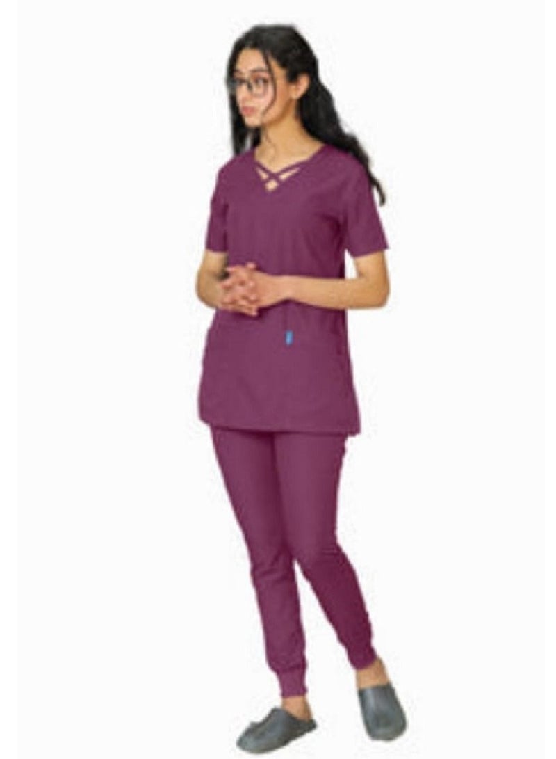 Cross London | medical scrub set | V-neck top overlap and elasticated drawstring pant | nursing uniform suit