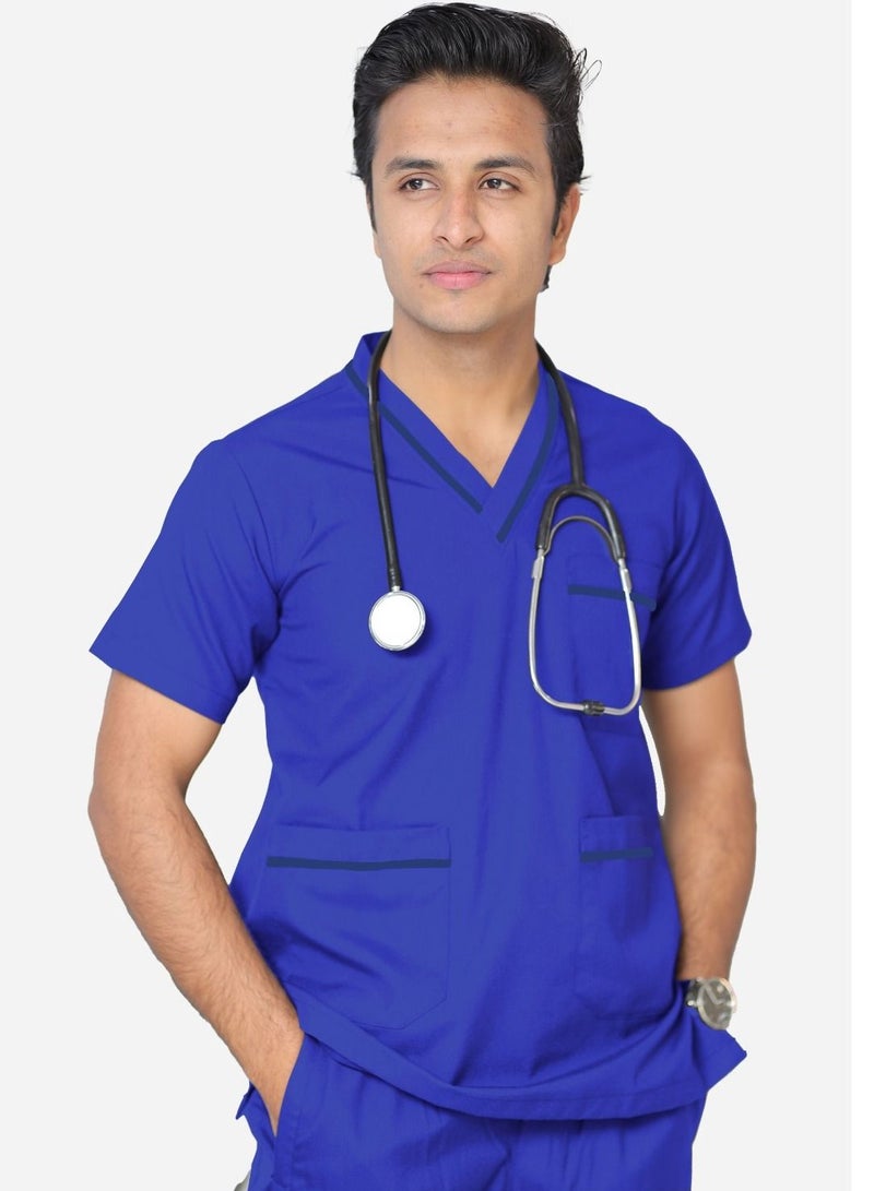 Medical Scrub Set | Unisex V Neck Dubai Style Scrub Suit With Turquoise Piping Top Overlap and Elasticated Drawstring Pant | Nursing Uniform Suit