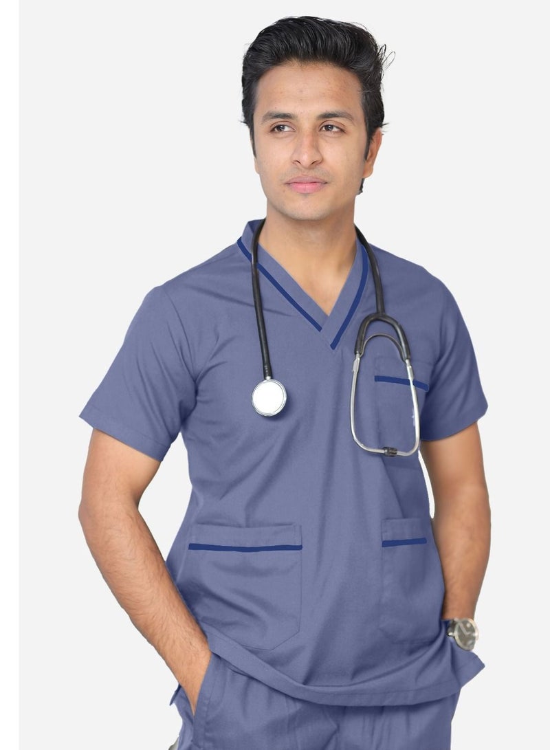 Medical Scrub Set | Unisex V Neck Dubai Style Scrub Suit With Turquoise Piping Top Overlap and Elasticated Drawstring Pant | Nursing Uniform Suit