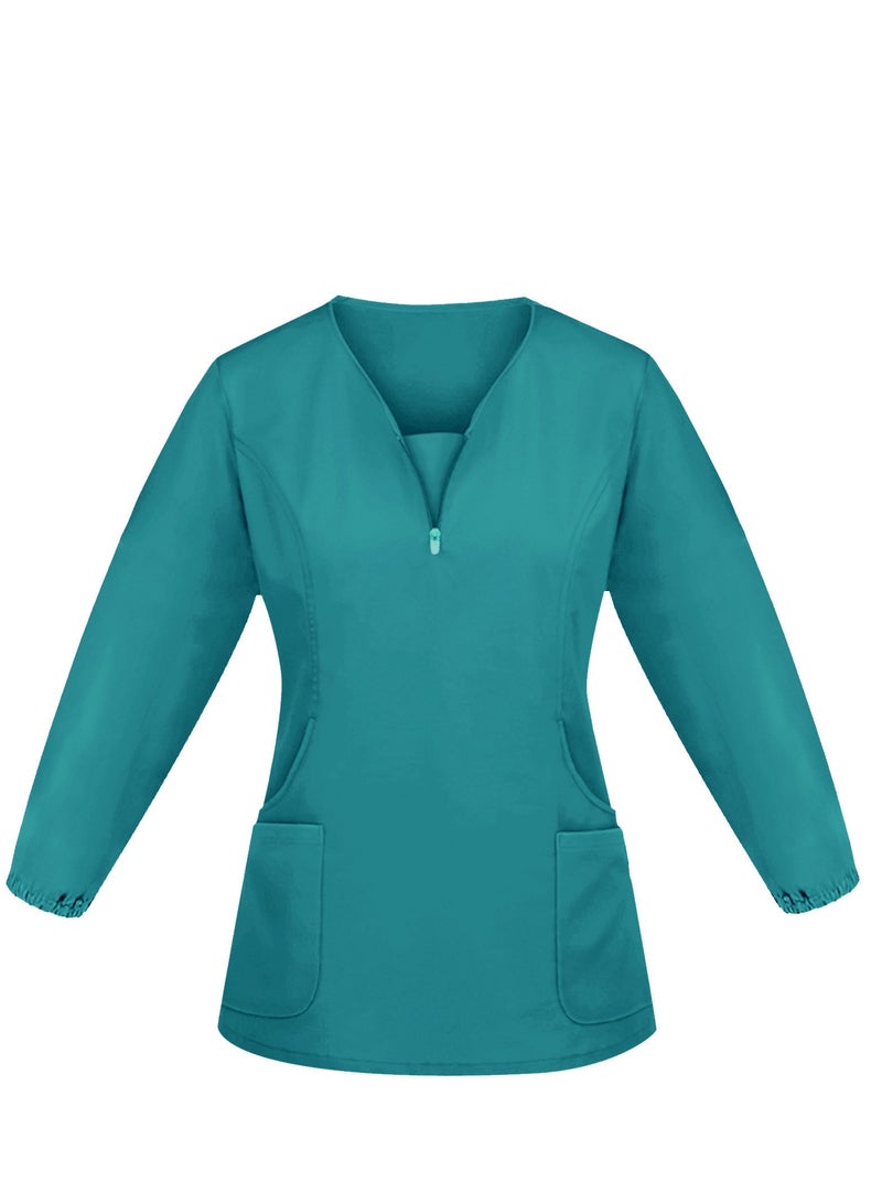 Solid V Neck Medical Scrubs Set，Medical Uniform Stretch Contrast Binding Top