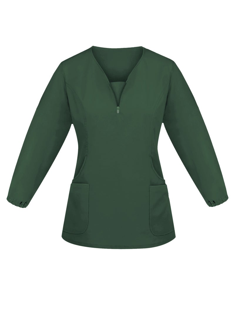 Solid V Neck Medical Scrubs Set，Medical Uniform Stretch Contrast Binding Top