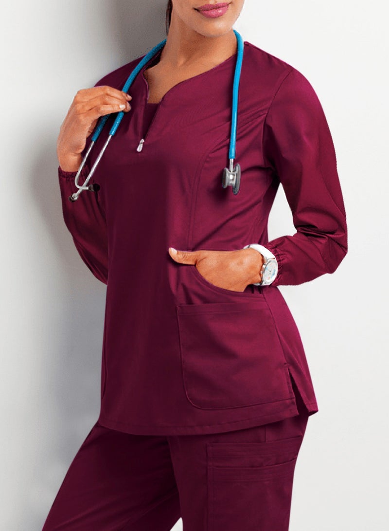 Solid V Neck Medical Scrubs Set，Medical Uniform Stretch Contrast Binding Top