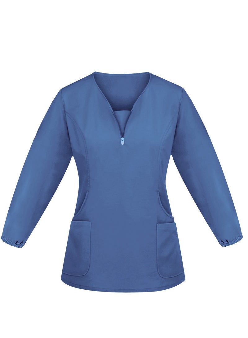 Solid V Neck Medical Scrubs Set，Medical Uniform Stretch Contrast Binding Top