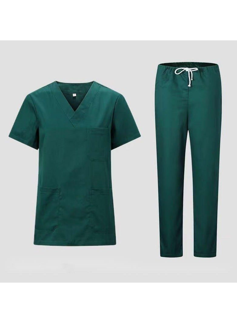 Woman Solid V Neck Medical Scrubs Set，Medical Uniform Stretch Contrast Binding Top and Pants