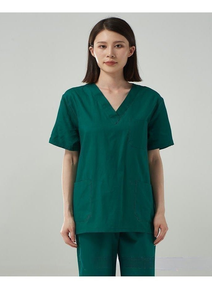 Woman Solid V Neck Medical Scrubs Set，Medical Uniform Stretch Contrast Binding Top and Pants