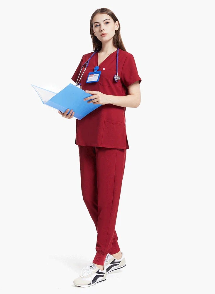 UW 4way Stretchable Scrub suits medical uniform valiant/women 309ts - Burgundy/maroon