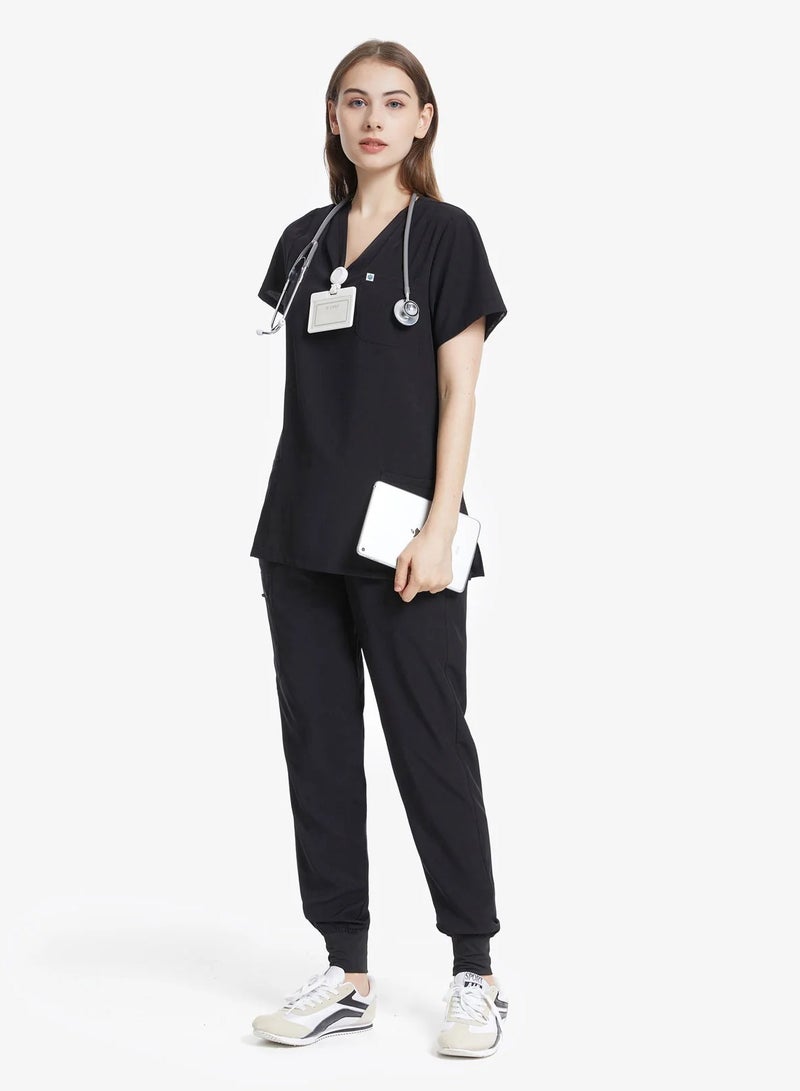 UW 4Way Stretchable Scrub Suits medical uniform valiant/women 309ts - Black