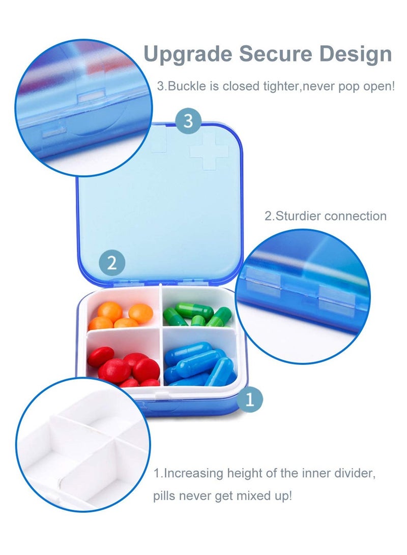 Portable Travel Pill Organizer Case for Purse Cute Small Daily Pill Box Bpa Free Plastic Medicine Vitamin Holder Container for Purse Pills Vitamin Fish Oil Daily Travel Use 2 Pack 4 Compartments