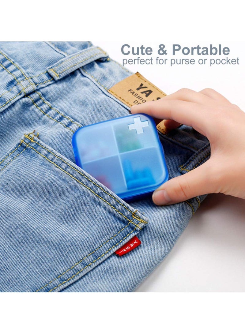 Portable Travel Pill Organizer Case for Purse Cute Small Daily Pill Box Bpa Free Plastic Medicine Vitamin Holder Container for Purse Pills Vitamin Fish Oil Daily Travel Use 2 Pack 4 Compartments