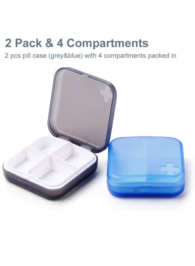 Portable Travel Pill Organizer Case for Purse Cute Small Daily Pill Box Bpa Free Plastic Medicine Vitamin Holder Container for Purse Pills Vitamin Fish Oil Daily Travel Use 2 Pack 4 Compartments