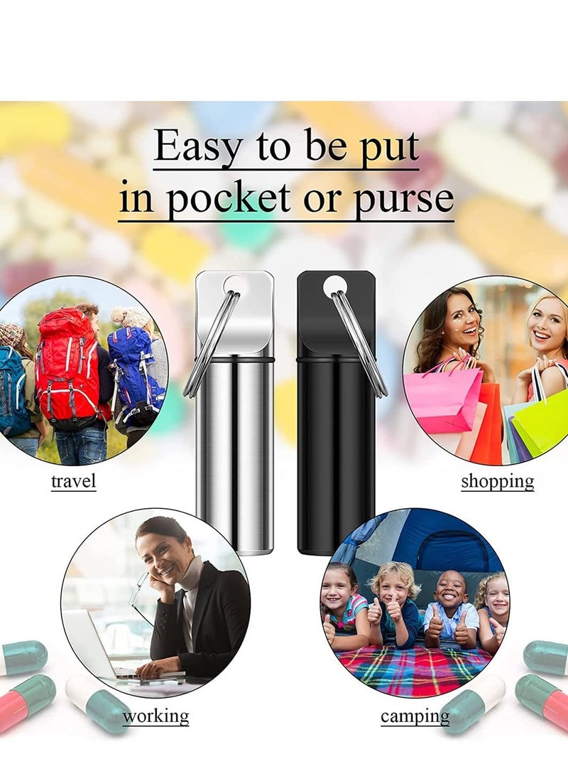 Small Pill Boxes Organiser Metal Pill Boxes Travel Pocket Pill Case Round Keyring Pill Holder Waterproof Capsules Portable Pill Container for Outdoor Travel