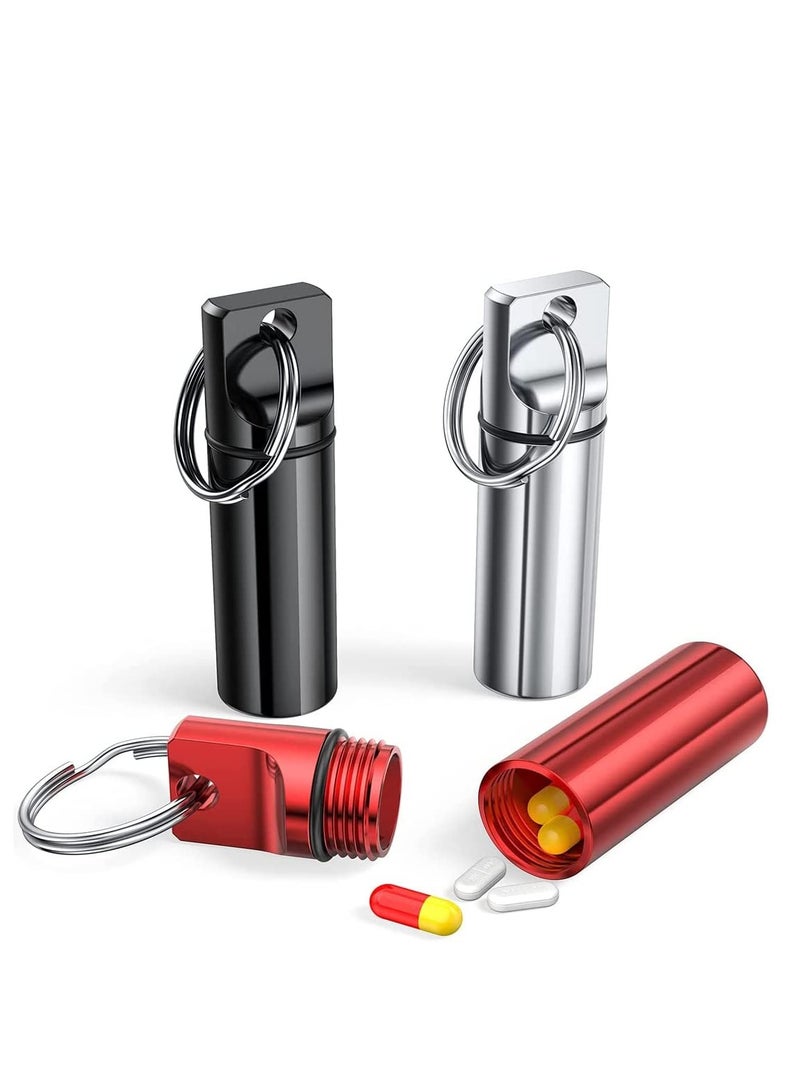 Small Pill Boxes Organiser Metal Pill Boxes Travel Pocket Pill Case Round Keyring Pill Holder Waterproof Capsules Portable Pill Container for Outdoor Travel