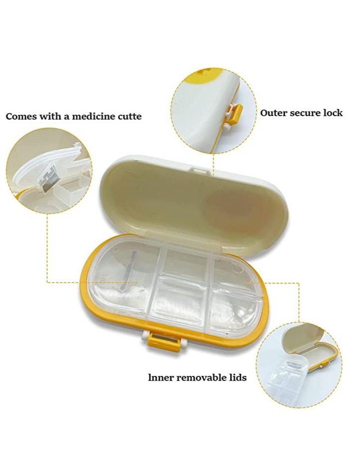 Travel Pill Organizer, 2pcs Portable Small Weekly Case Pocket Box Dispenser for Vitamin Fish Oil Compartments Container Medicine Box, 7 Days Large Capacity Storage