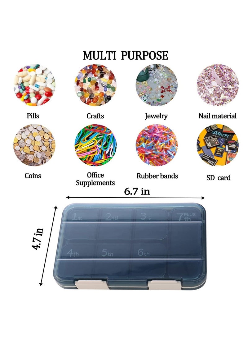 7 Day Portable Vitamin Container with 6 Compartments and 1 XL Compartment Our Extra Large Pill Box Organizer for Medicine Fish Oil Supplements Blue