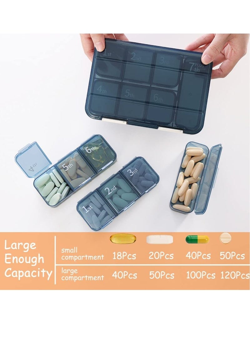 7 Day Portable Vitamin Container with 6 Compartments and 1 XL Compartment Our Extra Large Pill Box Organizer for Medicine Fish Oil Supplements Blue