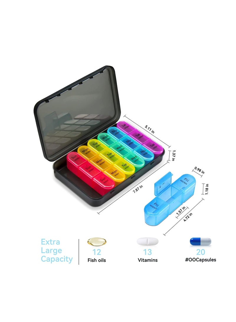 Weekly Pill Organizer 3 Times A Day, 7 Day Box Large Compartments Moisture-Proof Case, Daily Portable Travel Morning Noon Evening Container, for Fish Oils, Vitamins, Supplements