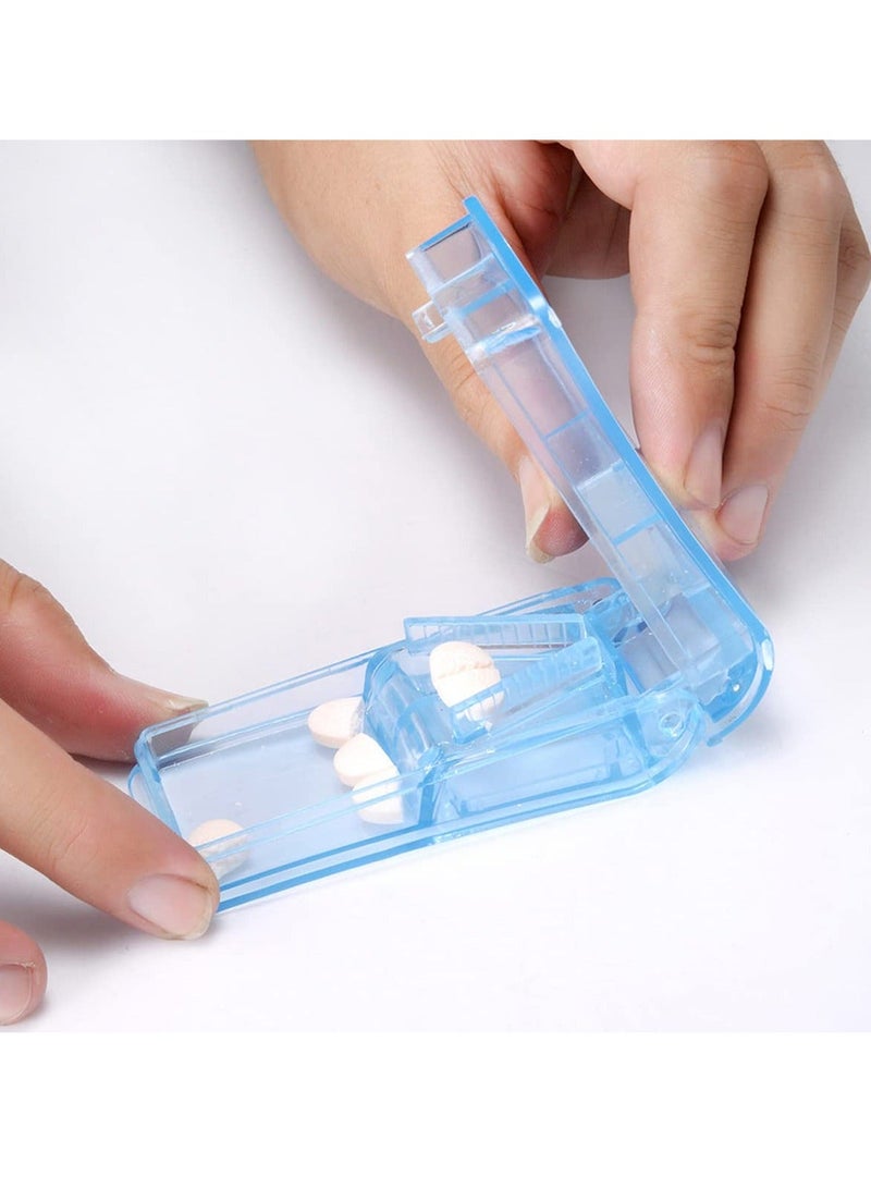 Pill Cutter for Small or Large Pills, 2 Pieces Portable Plastic Splitter, Transparent Tablet & 7 Day Rotating Box Cut Store Vitamin Medication