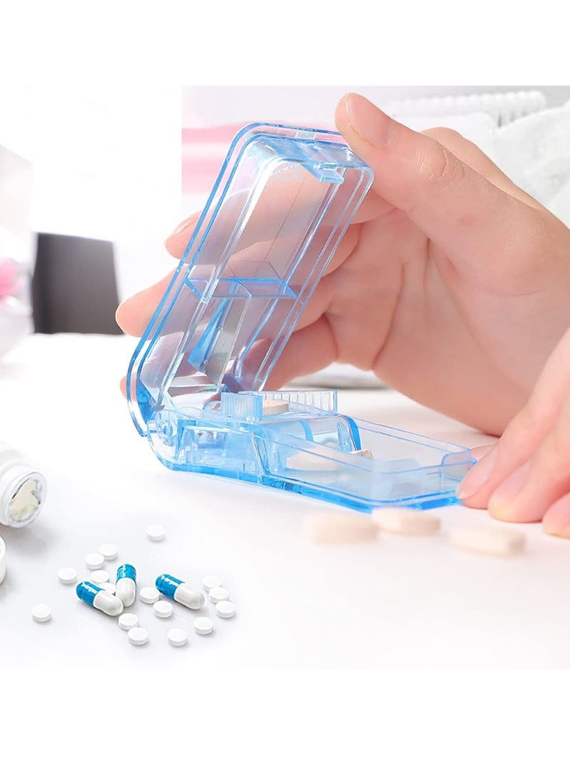 Pill Cutter for Small or Large Pills, 2 Pieces Portable Plastic Splitter, Transparent Tablet & 7 Day Rotating Box Cut Store Vitamin Medication