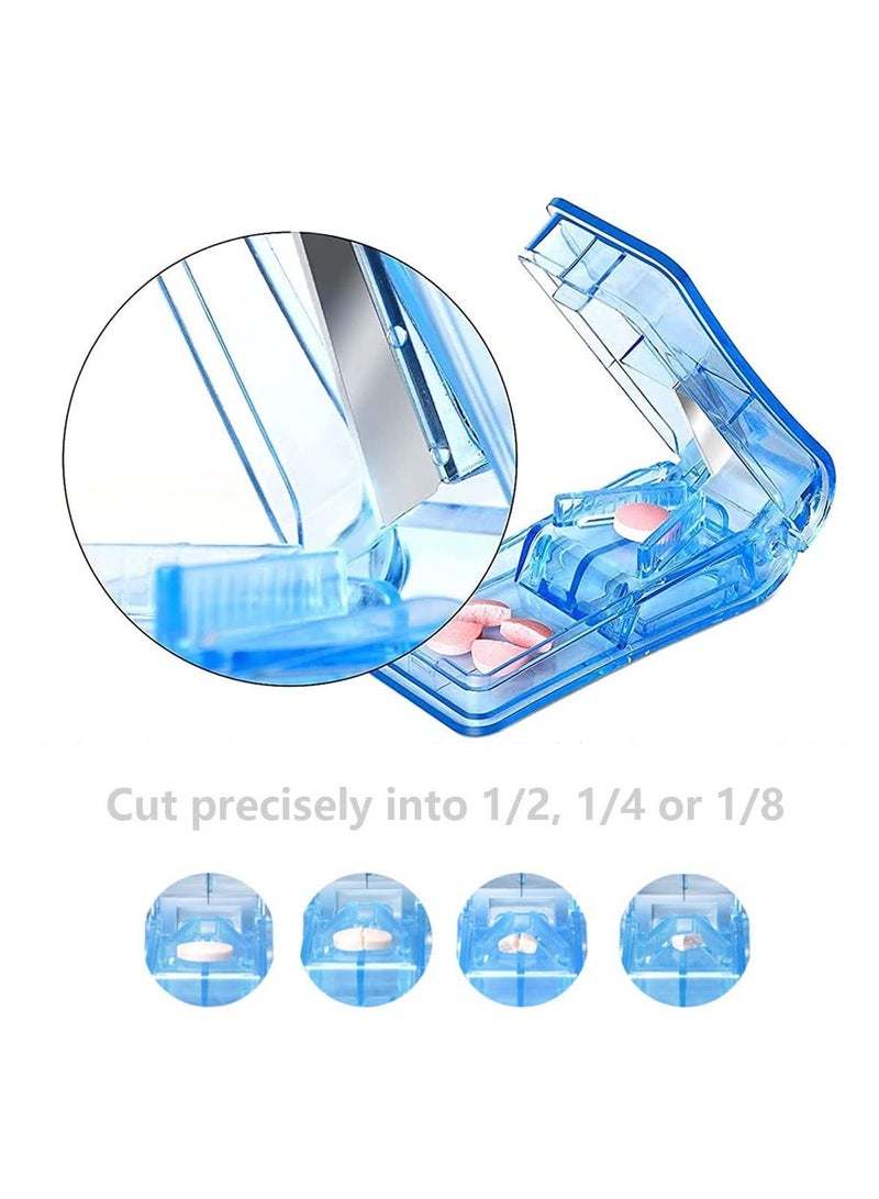 Pill Cutter for Small or Large Pills, 2 Pieces Portable Plastic Splitter, Transparent Tablet & 7 Day Rotating Box Cut Store Vitamin Medication