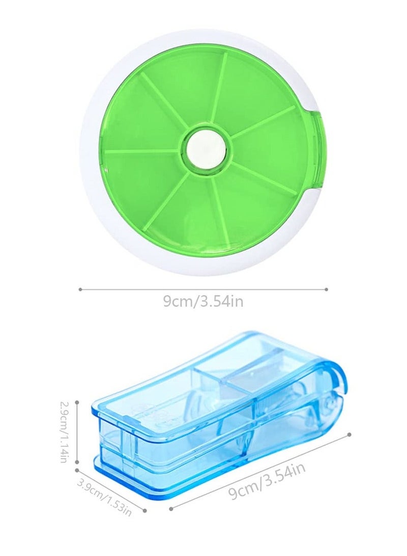 Pill Cutter for Small or Large Pills, 2 Pieces Portable Plastic Splitter, Transparent Tablet & 7 Day Rotating Box Cut Store Vitamin Medication