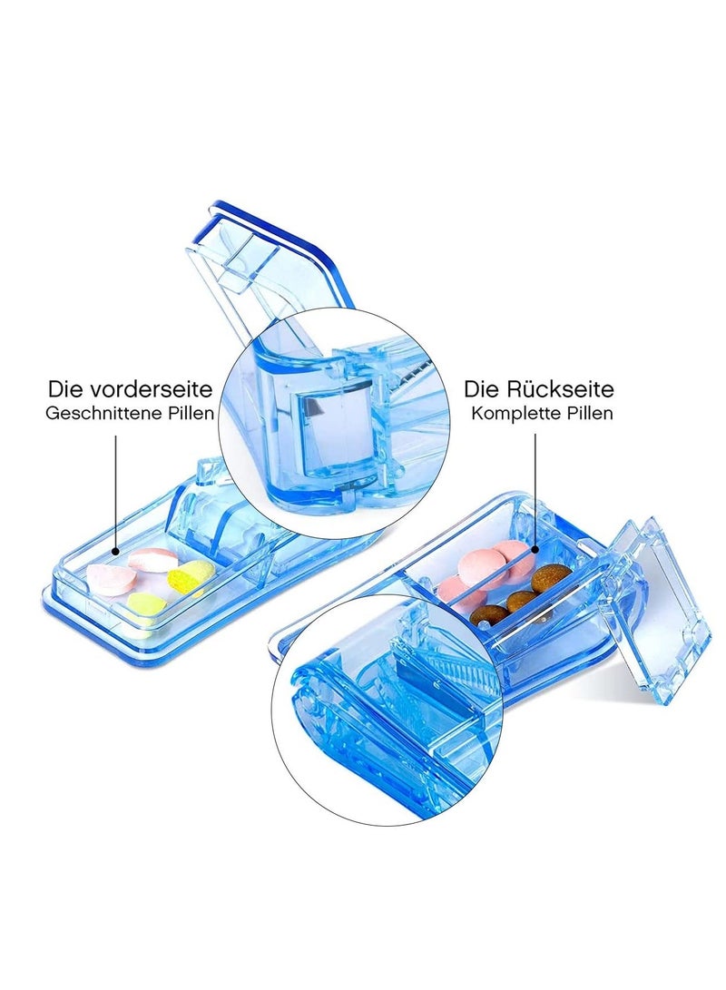 Pill Cutter for Small or Large Pills, 2 Pieces Portable Plastic Splitter, Transparent Tablet & 7 Day Rotating Box Cut Store Vitamin Medication