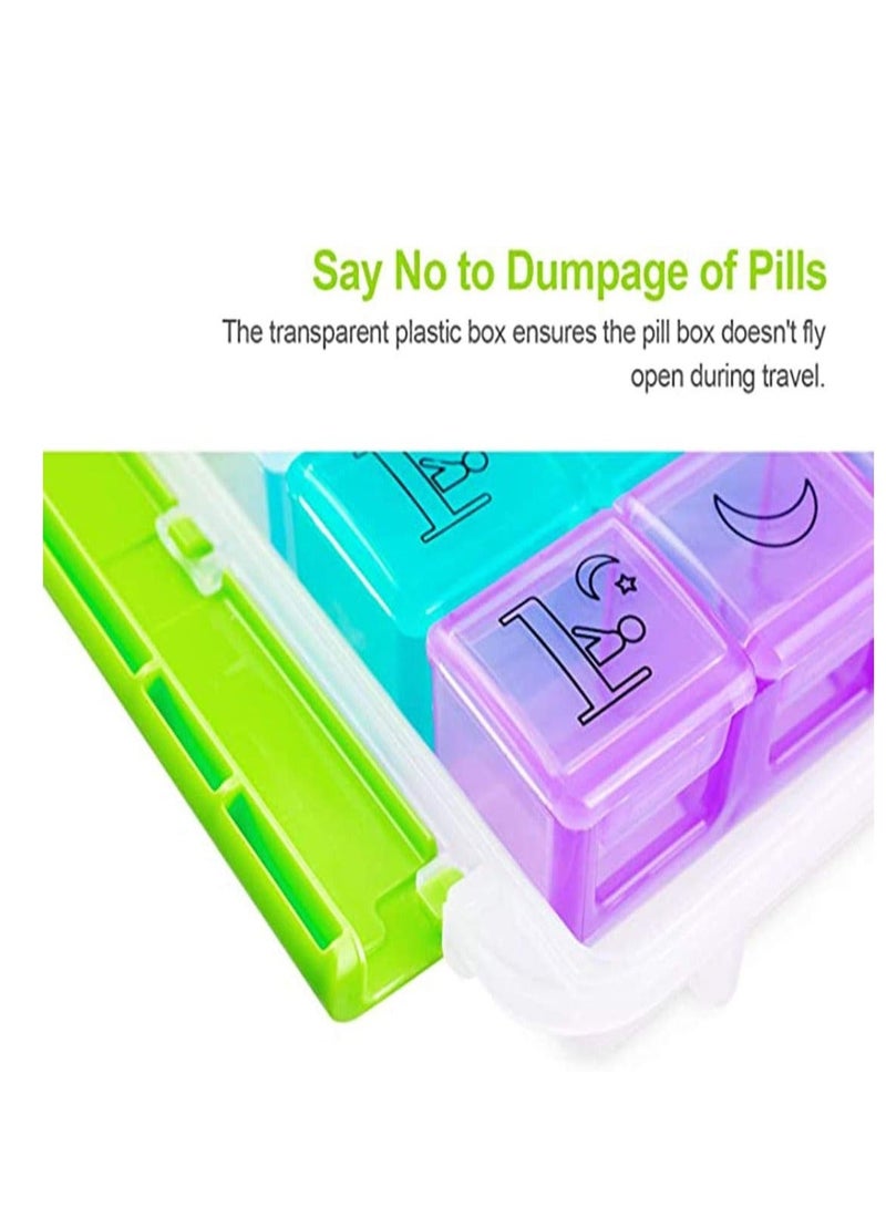 Pill Box Organiser 7 Day Dispenser Weekly 3 Times a with case for Travel, Vitamin Fish Oil Container Planner BPA Free