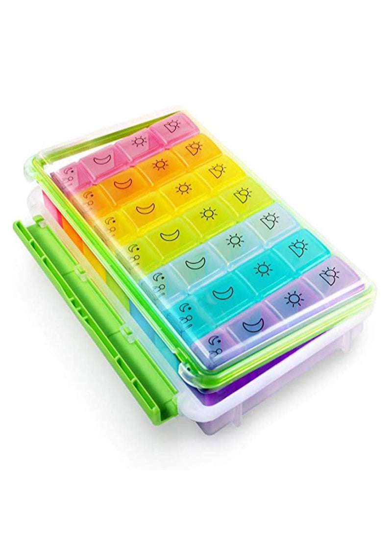 Pill Box Organiser 7 Day Dispenser Weekly 3 Times a with case for Travel, Vitamin Fish Oil Container Planner BPA Free