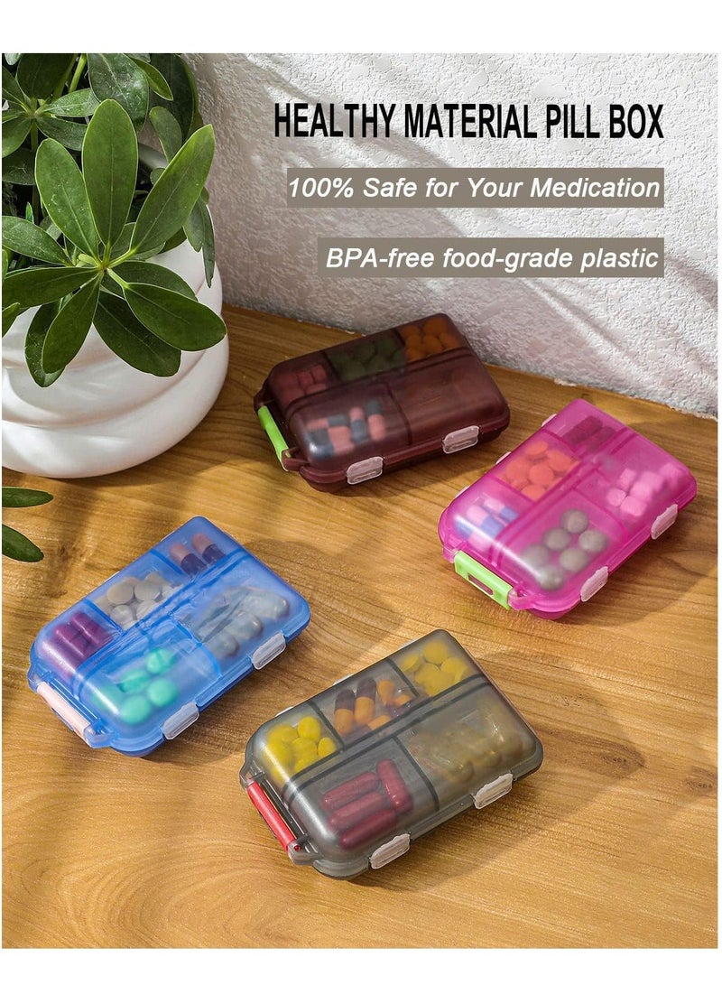 4 Pack Pill Case Portable Small Weekly Travel Organizer Pocket Box Dispenser for Purse Vitamin Fish Oil Compartments Container Medicine