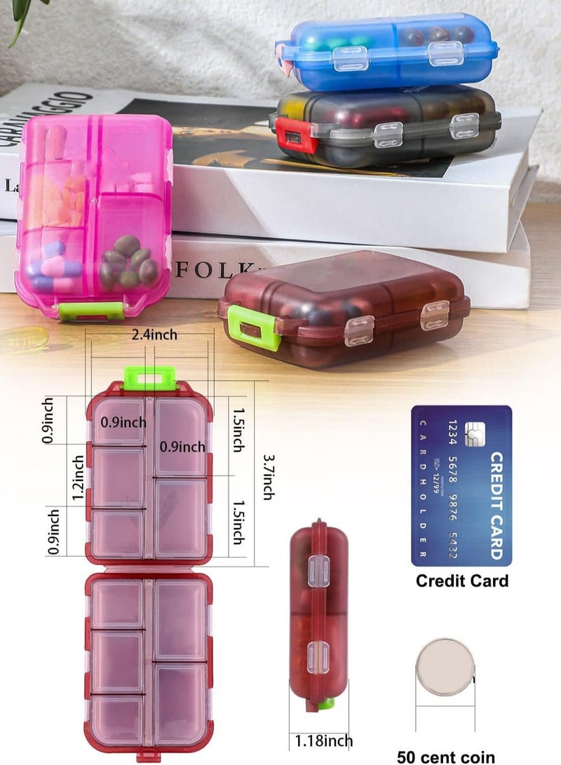 4 Pack Pill Case Portable Small Weekly Travel Organizer Pocket Box Dispenser for Purse Vitamin Fish Oil Compartments Container Medicine