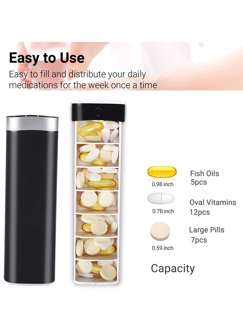 7 Day Pill Organizer, Daily Box, Portable Travel Weekly Drawer Case, Large Capacity Holder to Hold Vitamins, Medicines, Pills, Supplements, Black