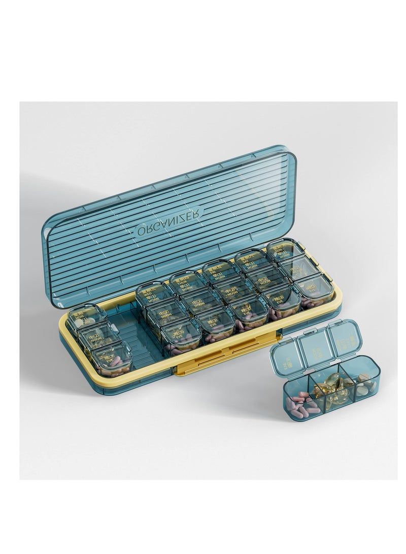 21 Cells 3 Times a Day Pill Organizer - Moistureproof Daily Cute Box, Removable Separate Cell Days Case Suitable for Women Men Travel Jewelry & Everyday(Blue)
