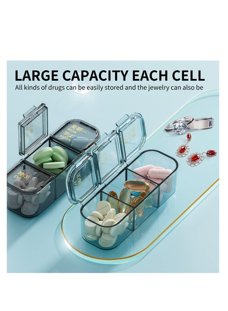 21 Cells 3 Times a Day Pill Organizer - Moistureproof Daily Cute Box, Removable Separate Cell Days Case Suitable for Women Men Travel Jewelry & Everyday(Blue)