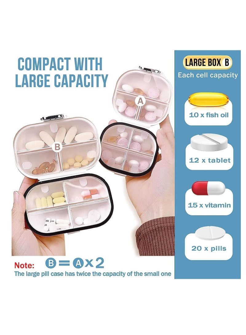 Travel Pill Organizer, 2 Pack Portable Box 7 Day Small Case Moisture Proof Daily Medicine Vitamin Container for Vitamins, Supplements Medication Tracker Essentials (Small+ Large)