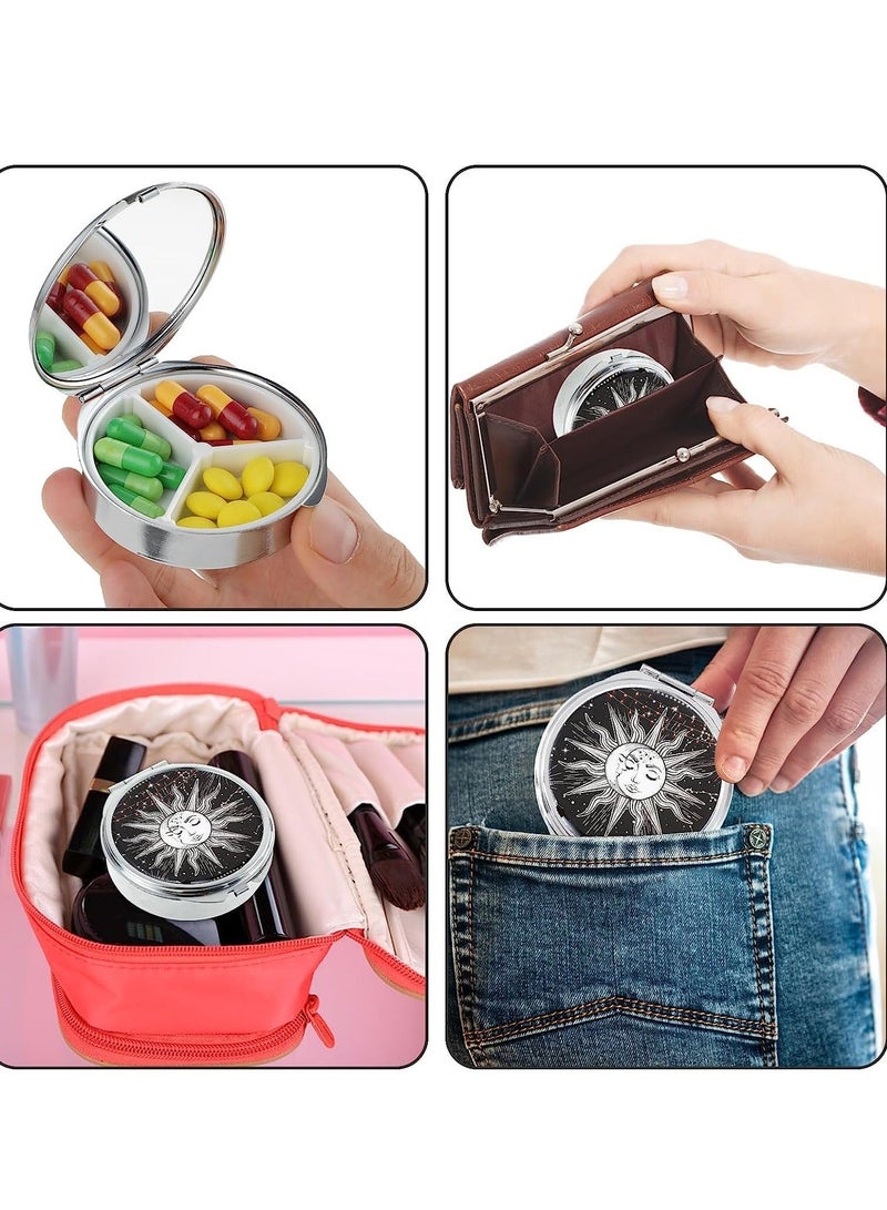 Pill Box 3 Compartment Small Case Metal Travel Organizer for Purse Pocket Portable Container Medicine Vitamin Holder to Hold Medication Fish Oil Supplements