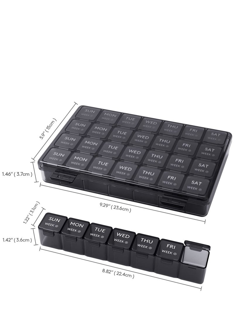 Monthly Pill Organizer, 28 Day Box, 4 Weeks One Month Cases, Vitamin Planner, Black
