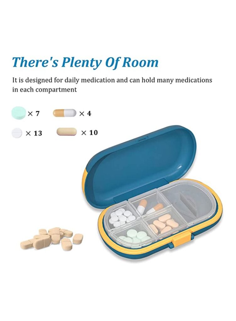 Travel Pill Organizer, 2pcs Portable Small Weekly Case Pocket Box Dispenser for Vitamin Fish Oil Compartments Container Medicine Box, 7 Days Large Capacity Storage