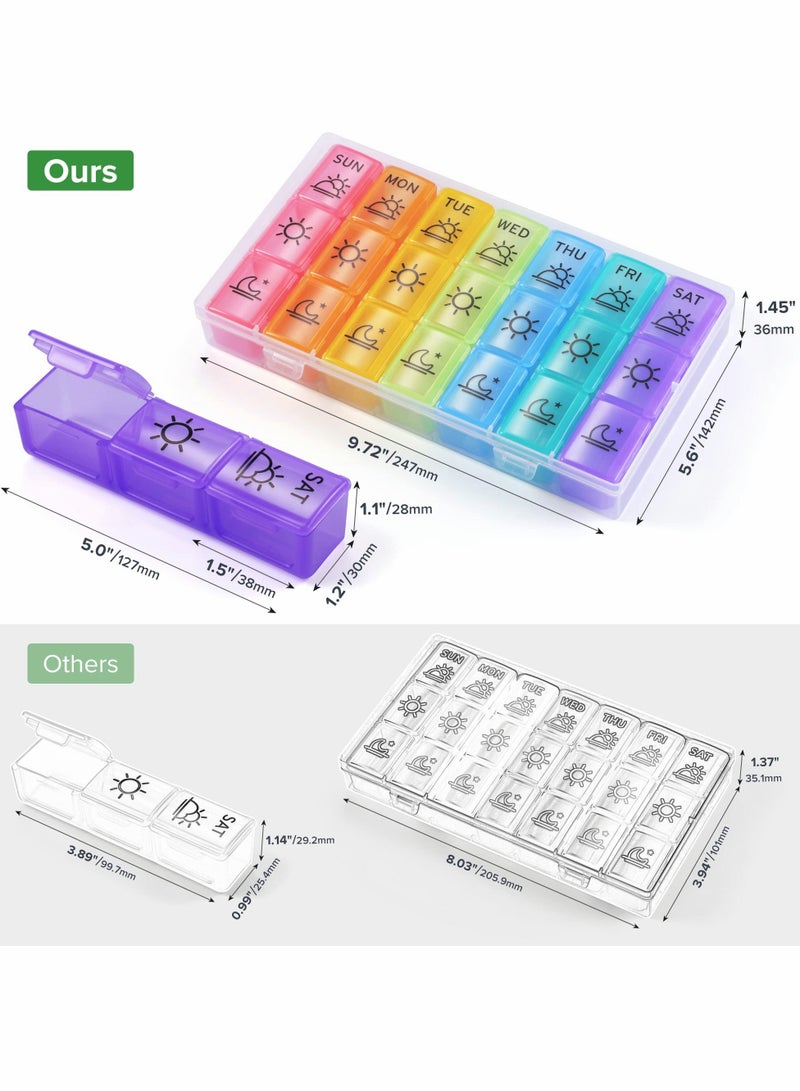 Extra Large Weekly Pill Organizer 3 Times a Day, Portable Box 7 Day with Moisture-Proof Clear Storage Box, Travel Friendly Medicine for Vitamins,Fish Oils,Supplements