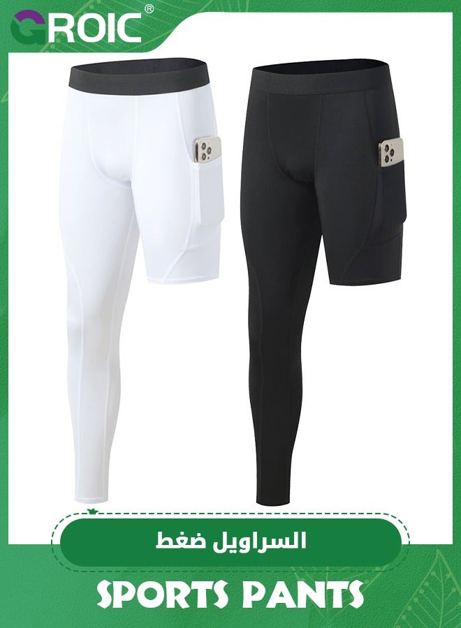 2 Packs One Leg Sports Compression Pants, Single Full Leg Sports Quick Dry Tights, Unisex Sports Compression Pants, One Leg Basketball Leg Sleeves, Leggings Athletic Base Layer for Sports