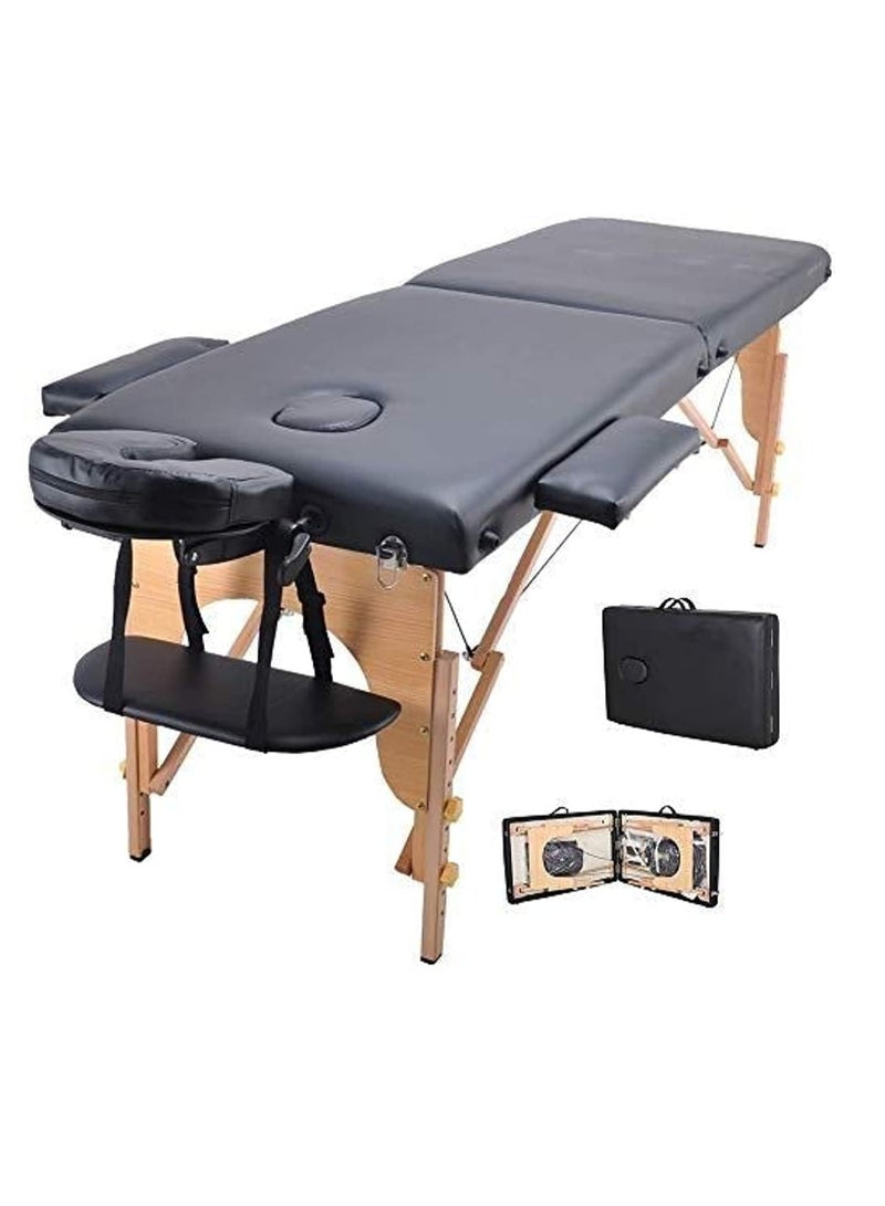 Portable Spa Bed Folding Facial Adjustable Lash Tattoo Table with Headrest Armrest Black