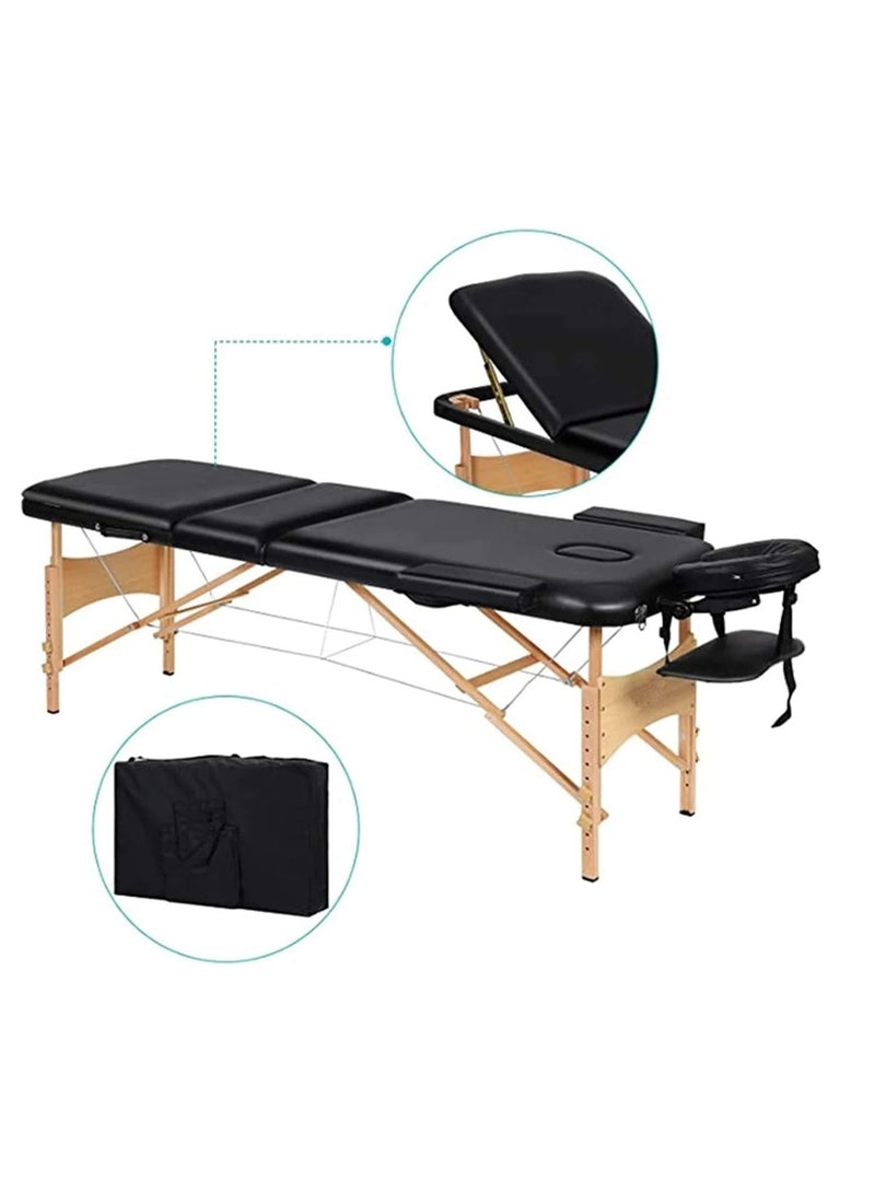 Portable Spa Bed Folding Facial Adjustable Lash Tattoo Table with Headrest Armrest Black