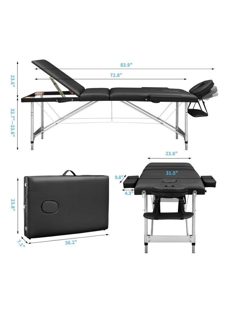 Portable Spa Bed Folding Facial Adjustable Lash Tattoo Table with Headrest Armrest