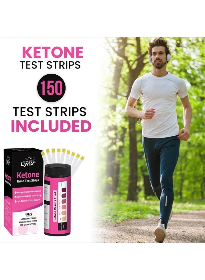30-Second Ketone Urine Test Strips - 150 Keto Test Strips with Extra-Long Handle - Clean & Easy Ketosis Testing for Keto & Low-Carb Diet - Test Urine for Ketones in Seconds, Quality Keto Urine Strips
