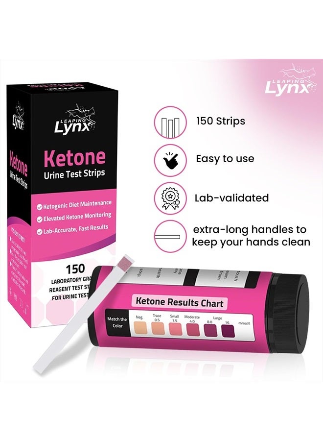30-Second Ketone Urine Test Strips - 150 Keto Test Strips with Extra-Long Handle - Clean & Easy Ketosis Testing for Keto & Low-Carb Diet - Test Urine for Ketones in Seconds, Quality Keto Urine Strips