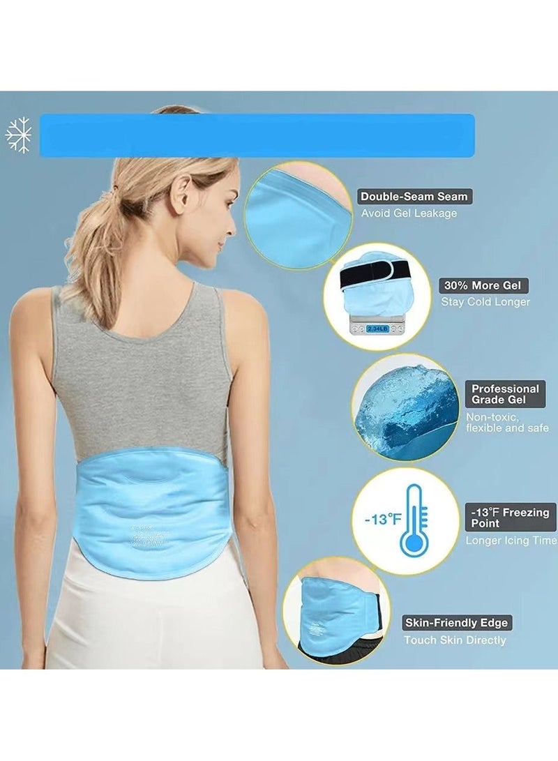 Reusable Gel Back Ice Pack with Dual Straps Soft Plush Lining and Silky Nylon Fabric Design Back Wrap with Hot Cold Therapy for Hip Waist Lumbar